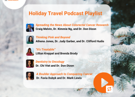 Holiday travel podcast playlist. A graphic design of a podcast playlist with a snowy forest background, and Your Stories podcast logo in the upper-left.