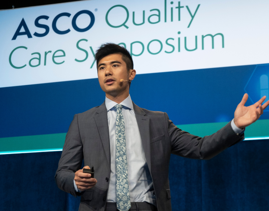 Dr. Kekoa Taparra presenting research at the ASCO Quality Care Symposium.